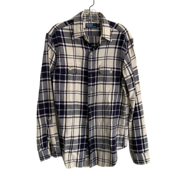 Polo By Ralph Lauren Blue White Plaid Shacket S Button Front Shirt S - Picture 1 of 3